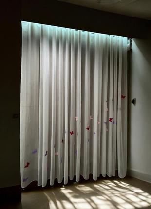 Тюль белый шифон с апликацией из бабочек