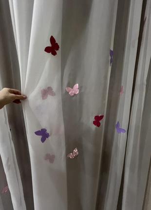 Тюль белый шифон с апликацией из бабочек