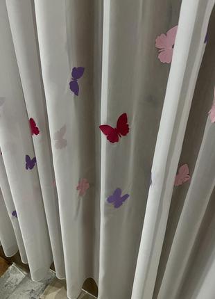 Тюль белый шифон с апликацией из бабочек