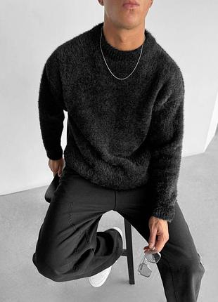Чорний стильний мякий светр чоловічий оверсайз