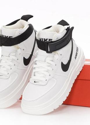 Зимние женские кроссовки nike air force 1 high gore-tex white black winter fur найк форс белого из черных цветов мех