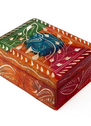 Шкатулка каменная крашеная no.-217, шкатулка из камня агальматолит