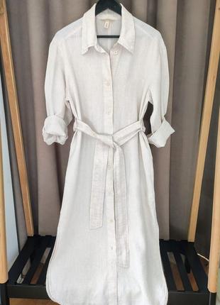 Стильное льняное платье рубашка миди оверсайз с поясом h&amp;m🔥🔥🔥2 фото