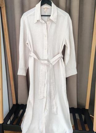 Стильное льняное платье рубашка миди оверсайз с поясом h&amp;m🔥🔥🔥3 фото