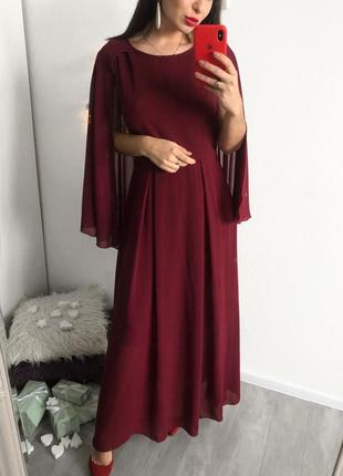 Шикарное длинное бордовое платье с крыльями накидкой luomeidisha1 фото