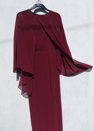 Шикарное длинное бордовое платье с крыльями накидкой luomeidisha6 фото