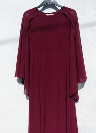 Шикарное длинное бордовое платье с крыльями накидкой luomeidisha4 фото