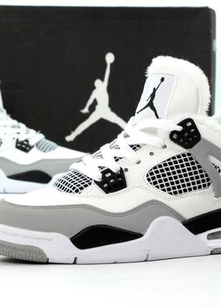 Зимние женские кроссовки nike air jordan 4 retro winter fur white grey black джордан белого с черным и серым цветов мех