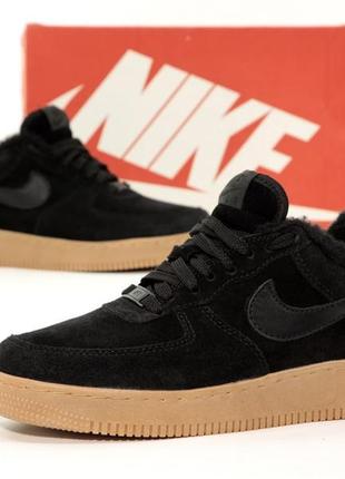 Зимние мужские кроссовки nike free runs cheetah and department girl 1 low winter fur black найк форс черного цвета мех
