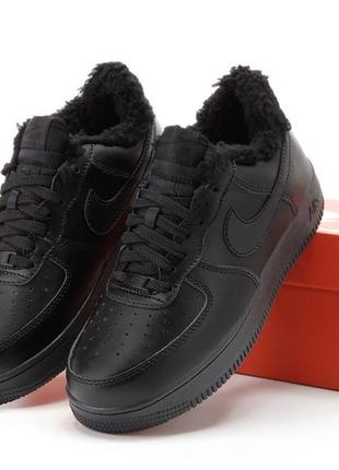 Зимние мужские кроссовки nike air force 1 low winter fur black найк форс черного цвета мех