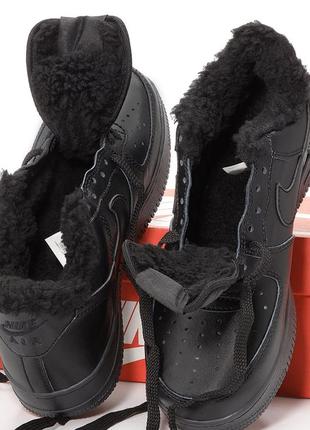 Зимние мужские кроссовки nike air force 1 low winter fur black найк форс черного цвета мех2 фото