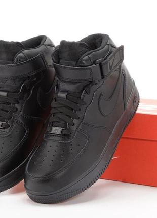 Зимние мужские кроссовки nike air force 1 high winter fur black найк форс черного цвета мех