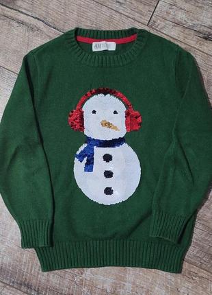 Свитер, новогодний, снеговик -пингвин, 5-6 лет, h&amp;m