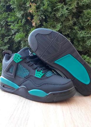 Кроссовки nike air jordan 4 высокие черные с зеленым