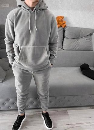 Мужской костбм теплый микрофлис термо графит черный серый 48-50-50-52