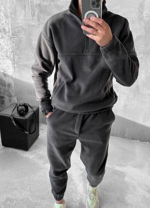 Теплий чоловічий костюм мікрофліс термо фліс полар графіт чорний хакі