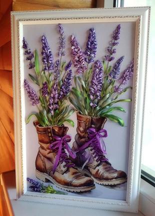 Картина стрічками "лаванда в незвичайному вазоні"