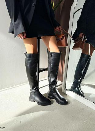 Крутые зимние кожаные ботфорты теплые на меху