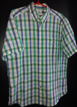 Сорочка lacoste з коротким рукавом у клітинку р.43/l