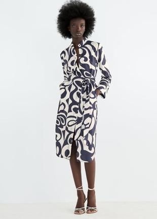 Платье-рубашка миди с карманами zara коттон