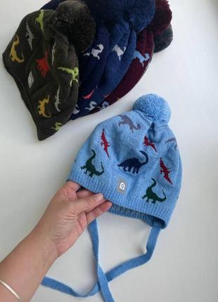 Sale подвійна демі шапка із зав'язками з діно від 2 років 48 50 52 шапка холодна осінь 2-4 роки