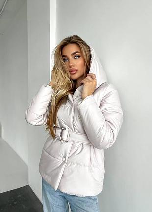 Зимова куртка силікон 200 з поясом та капюшоном