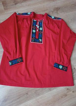 Эксклюзивная мужская красная вышиванка рубашка большой размер