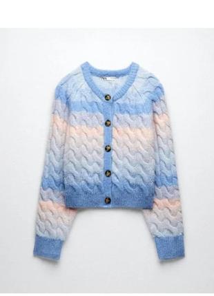 Вкорочений райдужний кардиган крупної вязки від zara