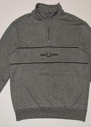 175882017 embroidered long sleeved hoodie fred perry embroidered panel half zip sweatshirt steel marl 950