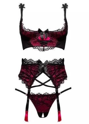 Мереживний набір lovehoney boudoir belle cherry розміру m - ліф та трусики (без поясу)