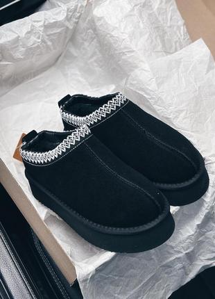 Ugg в стиле tasman, натуральные полностью, черные