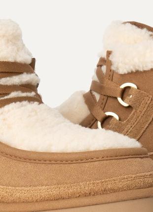 Нова 🔥 2025 модель ботинок ugg на платформе и шнуровке на овчине