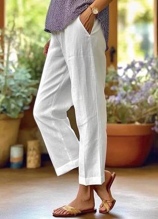 Стильные женские брюки лён летние на каждый день классические 3918f