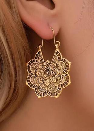 Сережки boho mandala flower бохо вінтаж етнічні прикраса