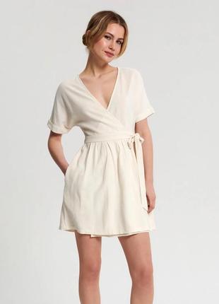 Sinsay платье из льна белое молочное xs-s