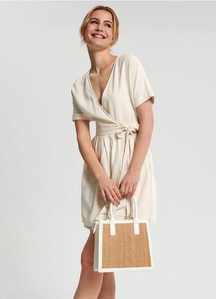 Sinsay платье из льна белое молочное xs-s2 фото