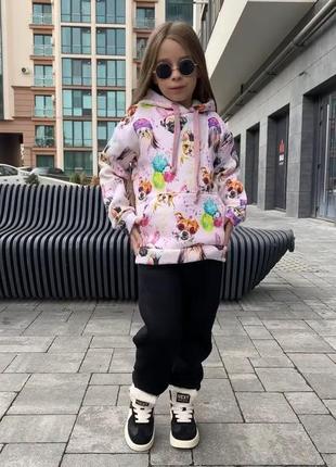 Теплий зимовий костюм на флісі для дівчаток з собачками, з єдинорогами