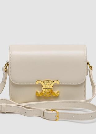 Классическая кожаная женская сумка celine teen triomphe bag black in shiny calfskin...