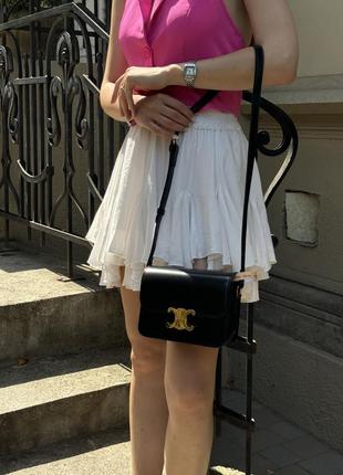 Классическая кожаная женская сумка celine teen triomphe bag black in shiny calfskin...
