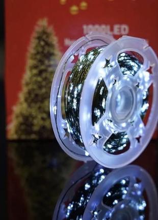 Гирлянда роса на катушке 50 м (500 led) зеленый провод, белый холодный цвет
