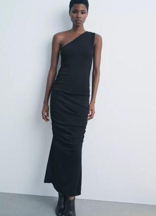 Платье женское черное с драпировкой асимметричное zara new