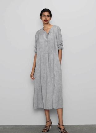 Сукня zara міді довжини меланжевого сірого кольору з кишенями2 фото