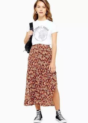 Юбка плиссированная миди с цветочным принтом от topshop