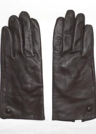 Перчатки женские кожаные темно коричневые размер m / l