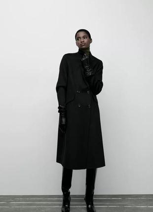 Двубортное пальто черное шерстяное zara new