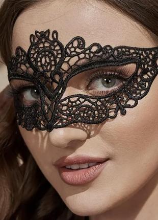 Тренд стильна чорна жіноча мереживна маска пов'язка мереживо кружево аксесуар
