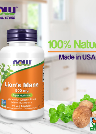 Now foods, їжовик гребінчастий, 500 мг, 60 рослинних капсул