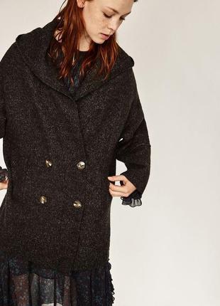 Вʼязане пальто, кардиган, двобортне, оверсайз, з капюшоном, zara