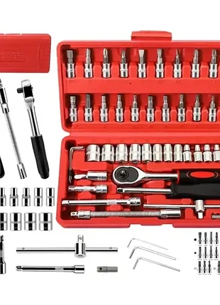 Автомобильный набор инструментов piece tool set на 46 ручных инструментов в пластиковом кейсе