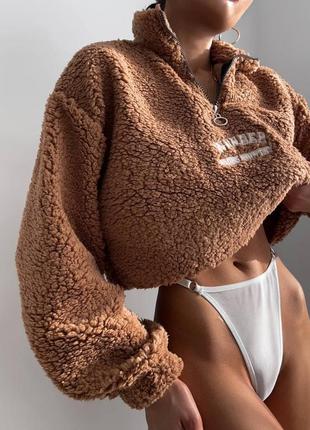 Теплый батник тедди с вышивкой, худи баранчик